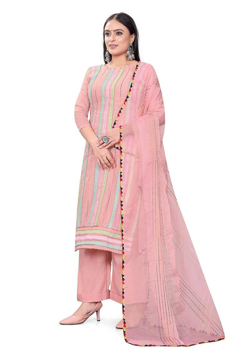 Pink Embroidered Cotton Kurta Set