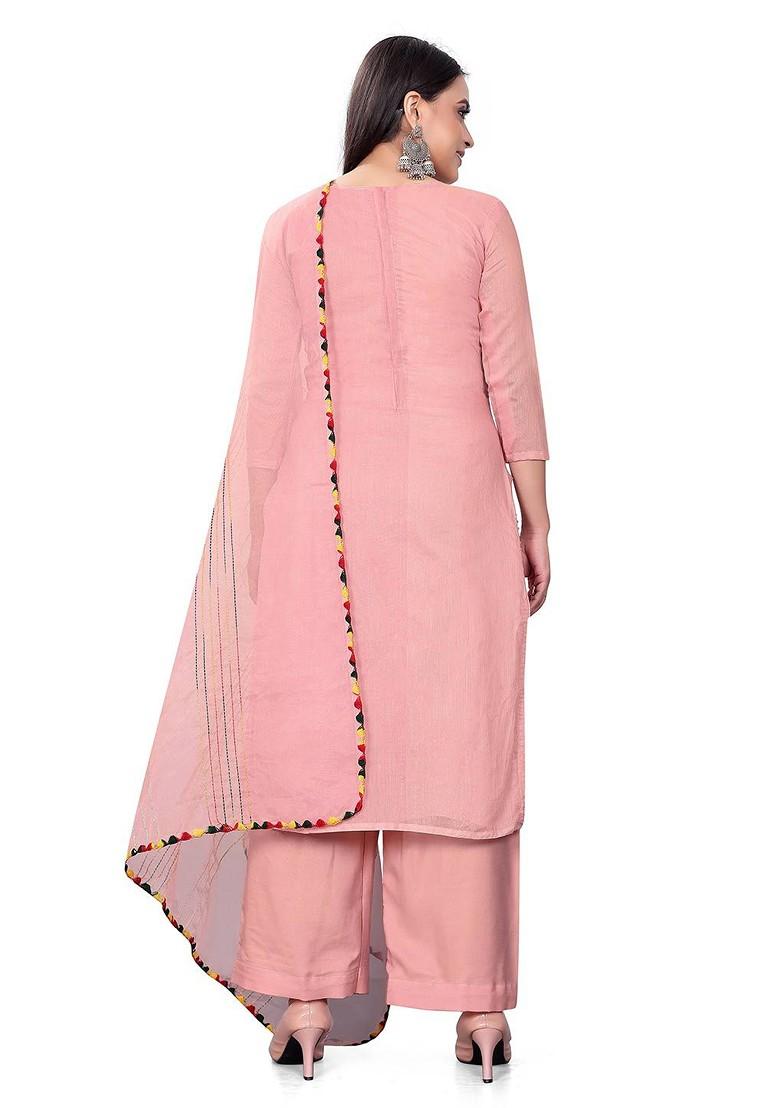 Pink Embroidered Cotton Kurta Set