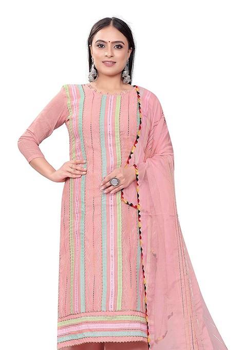 Pink Embroidered Cotton Kurta Set
