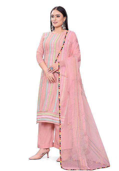 Pink Embroidered Cotton Kurta Set
