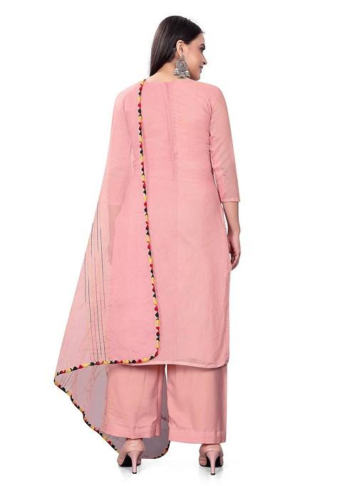 Pink Embroidered Cotton Kurta Set