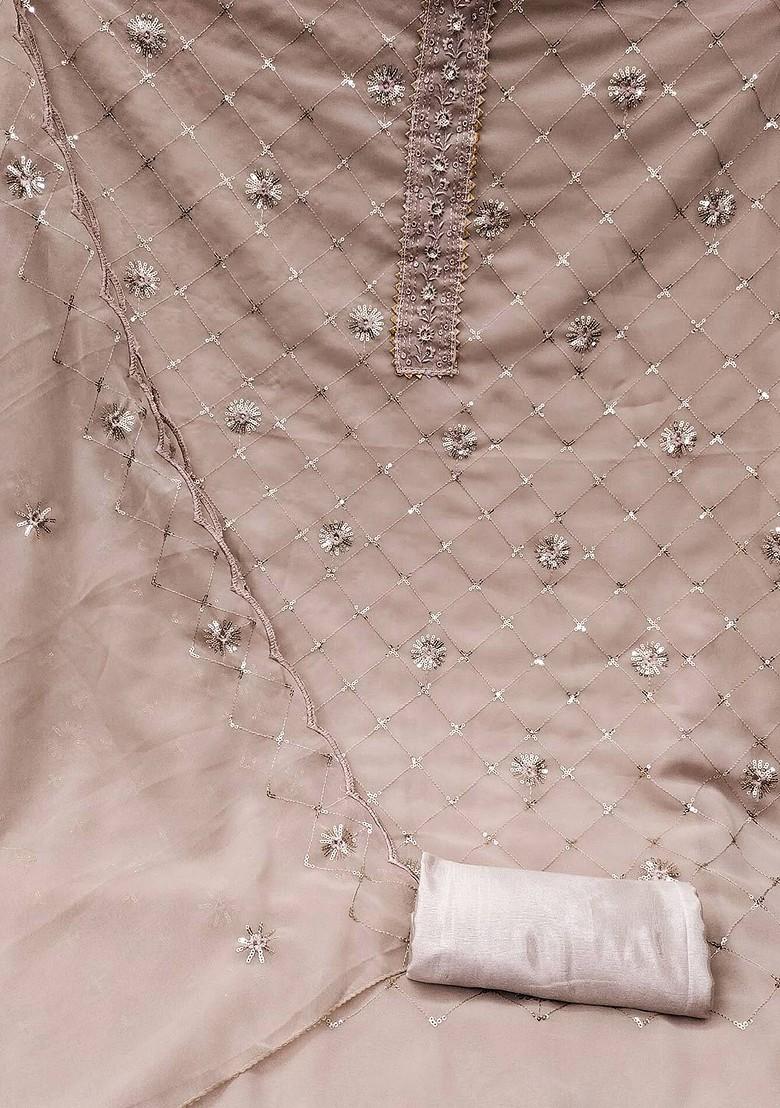 Beige Embroidered Georgette Kurta Set - Indya