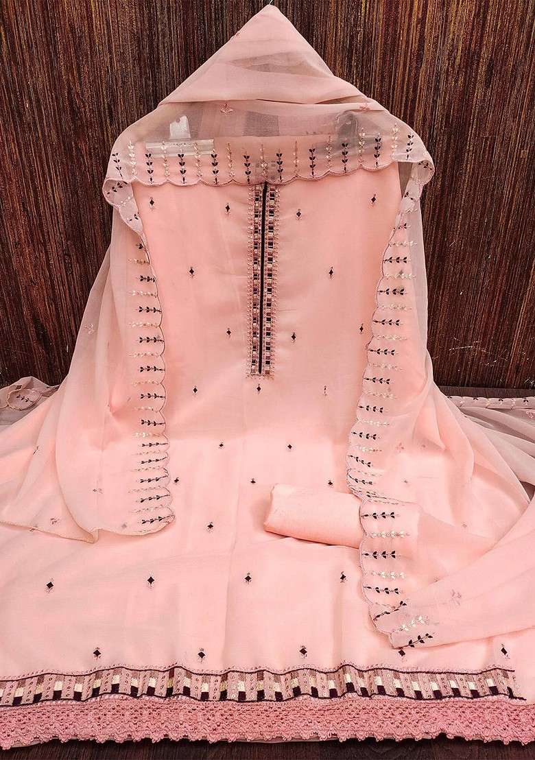 Peach Mirror Work Silk Blend Straight Kurta Set - Indya