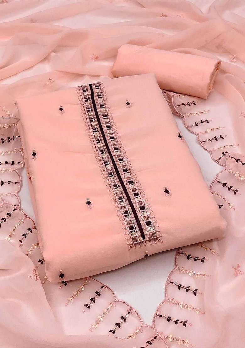 Peach Mirror Work Silk Blend Straight Kurta Set - Indya