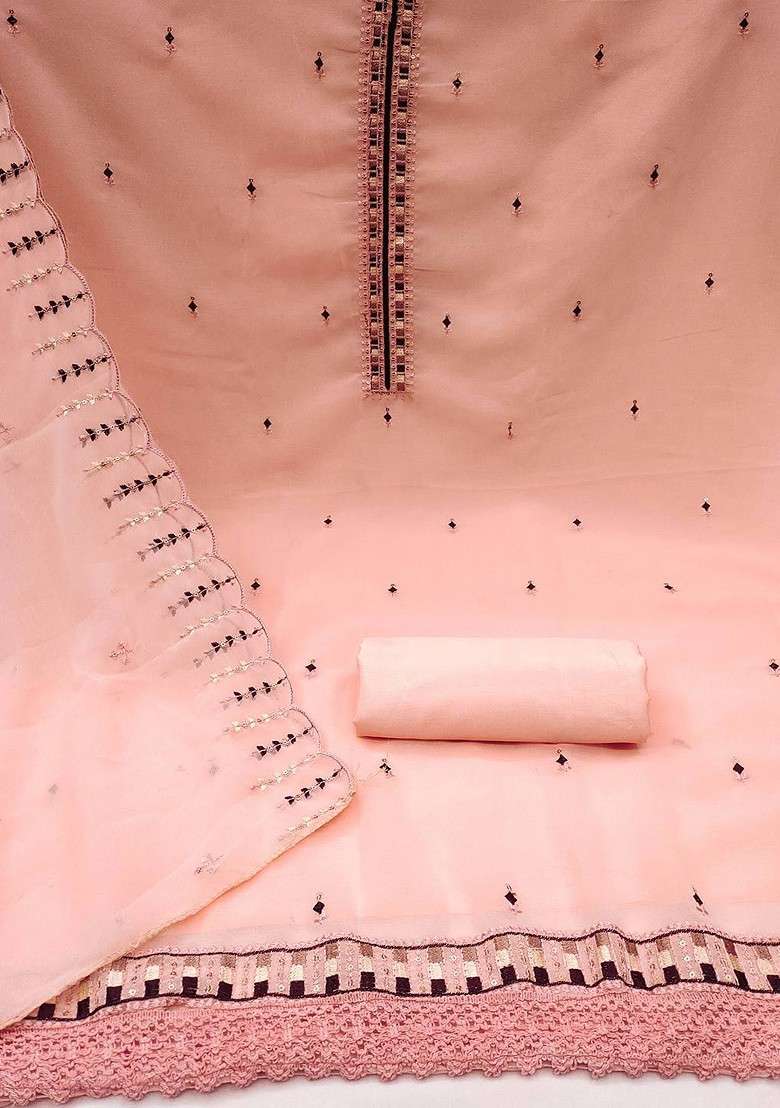 Peach Mirror Work Silk Blend Straight Kurta Set - Indya
