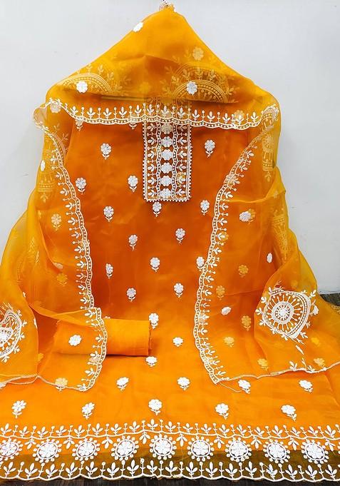 Yellow Embroidered Organza Kurta Set