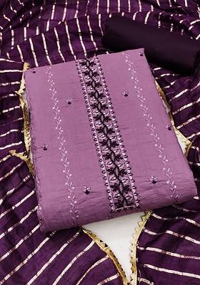 Purple Embellished Poly Blend Kurta Set