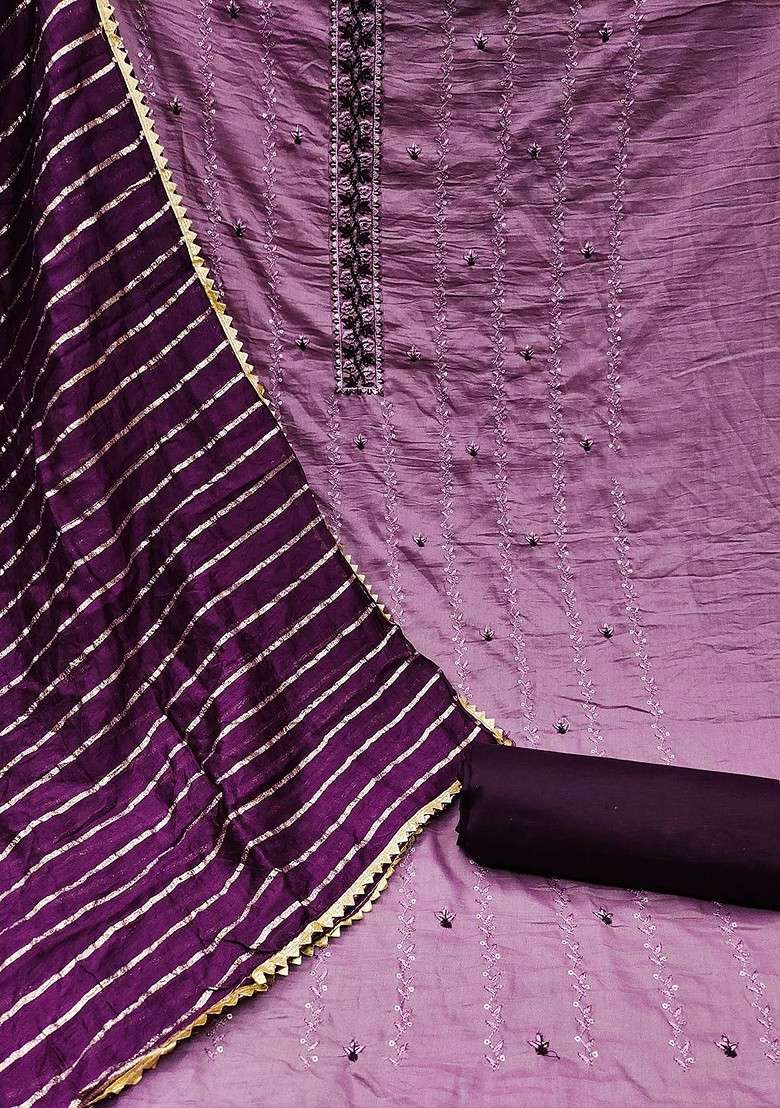 Purple Embellished Poly Blend Kurta Set - Indya