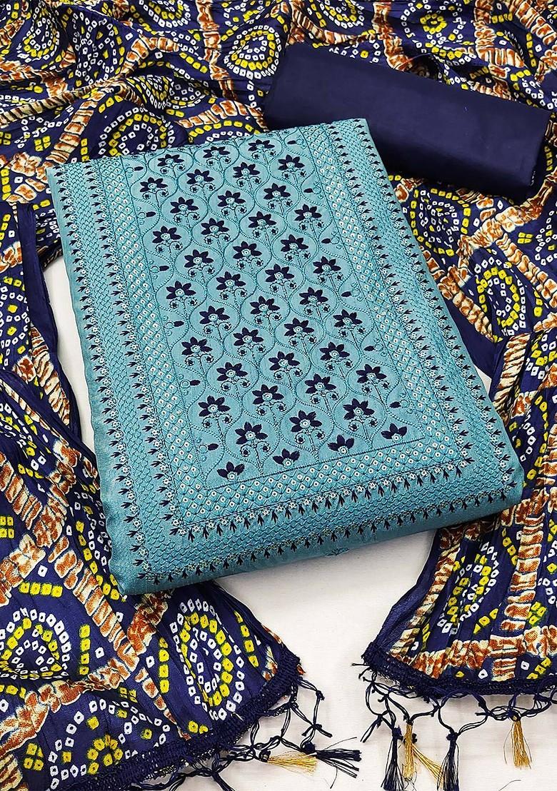 Blue Embroidered Poly Blend Kurta Set - Indya