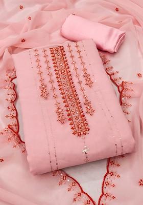Peach Embroidered Silk Georgette Kurta Set