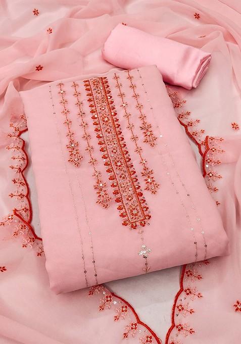 Peach Embroidered Silk Georgette Kurta Set
