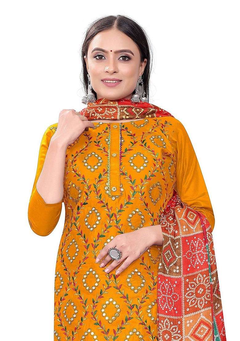 Yellow Embroidered Poly Blend Kurta Set - Indya