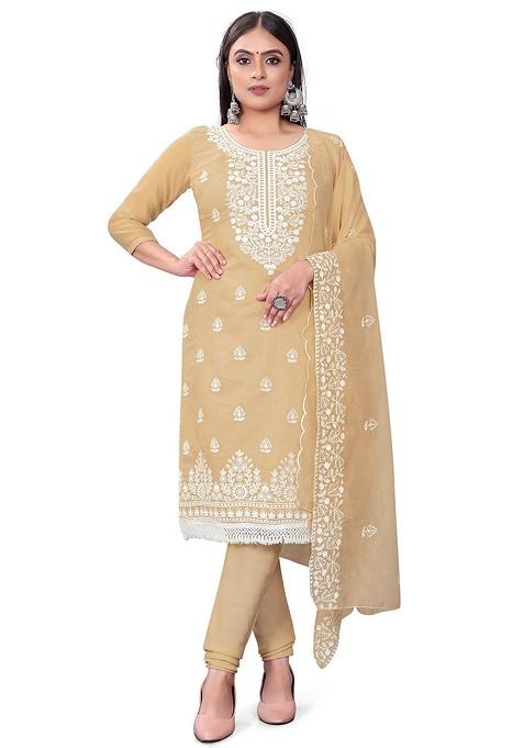 Beige Embroidered Poly Blend Kurta Set
