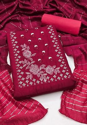 Maroon Embroidered Poly Blend Kurta Set