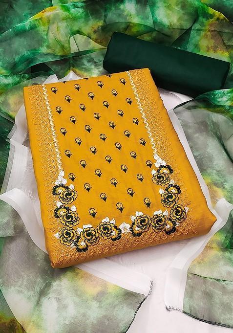 Yellow Embroidered Poly Blend Kurta Set