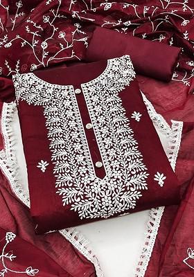 Maroon Embroidered Poly Blend Kurta Set