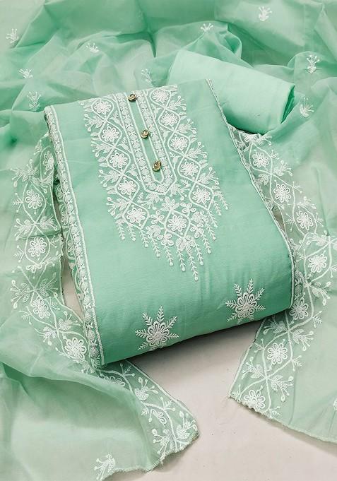 Sea Green Embroidered Poly Blend Kurta Set
