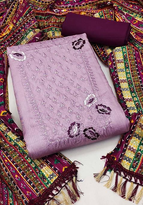 Purple Embroidered Poly Blend Kurta Set