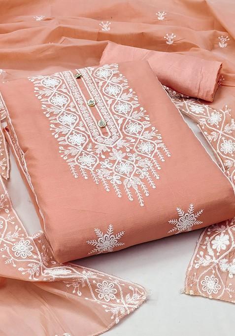 Peach Embroidered Poly Blend Kurta Set