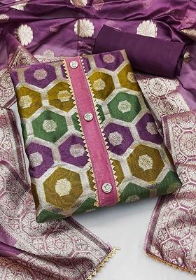 Violet Woven Organza Kurta Set