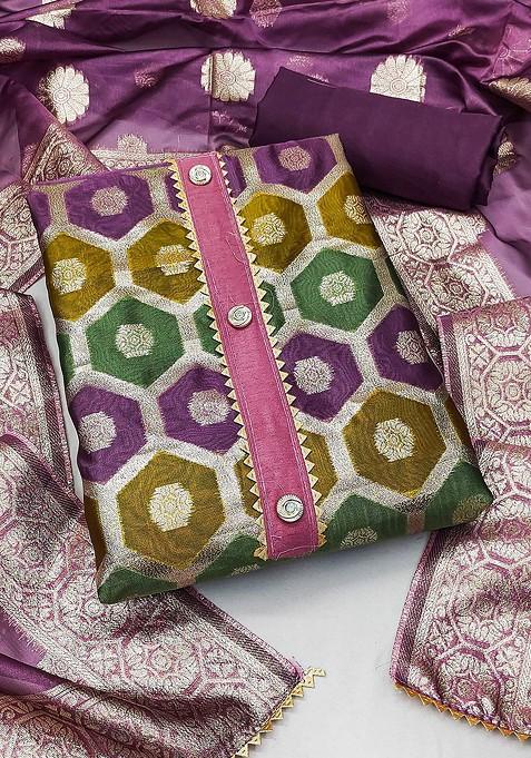 Violet Woven Organza Kurta Set