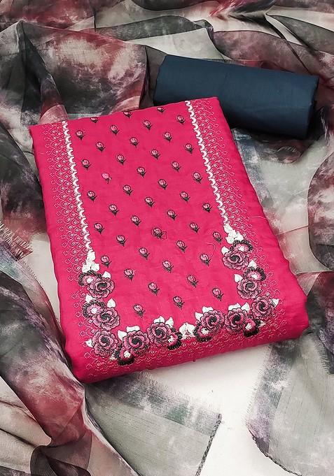 Pink Embroidered Poly Blend Kurta Set