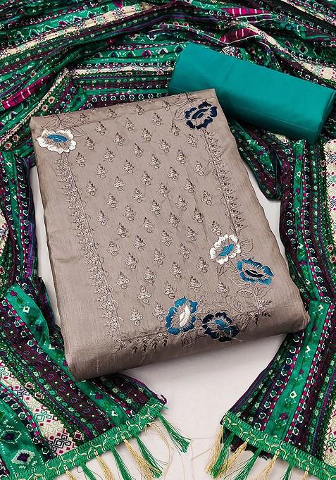 Grey Embroidered Poly Blend Kurta Set