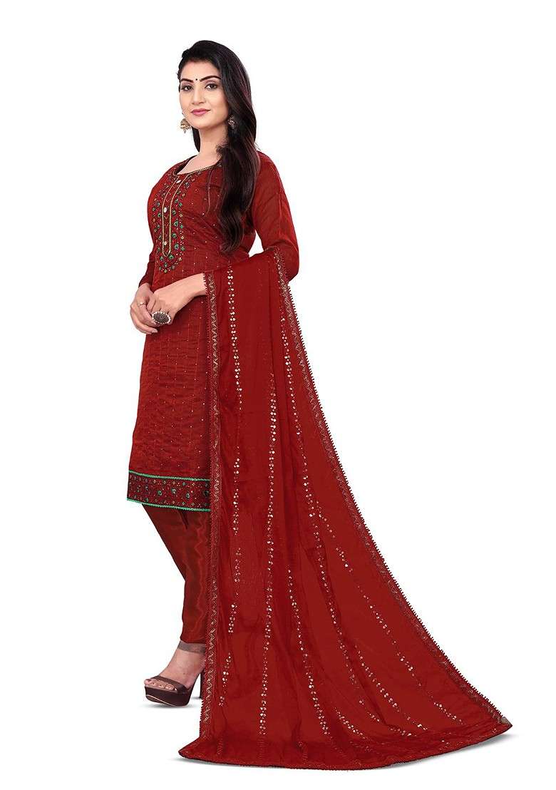 Maroon Embroidered Poly Blend Kurta Set - Indya