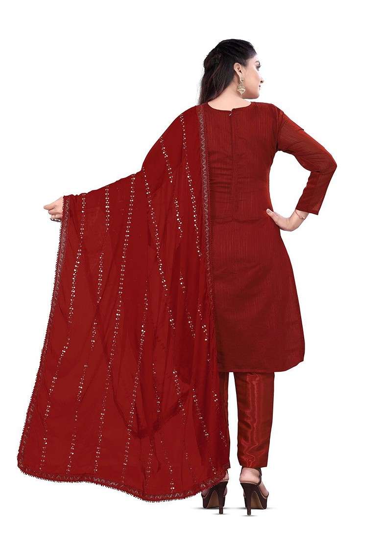 Maroon Embroidered Poly Blend Kurta Set - Indya