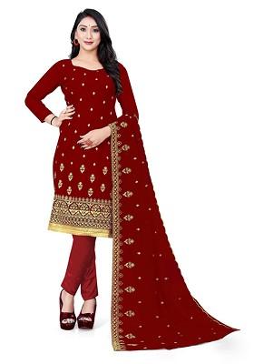 Maroon Embroidered Poly Blend Kurta Set
