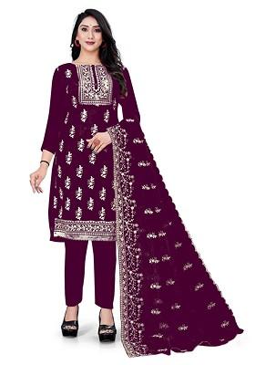 Magenta Embroidered Organza Kurta Set