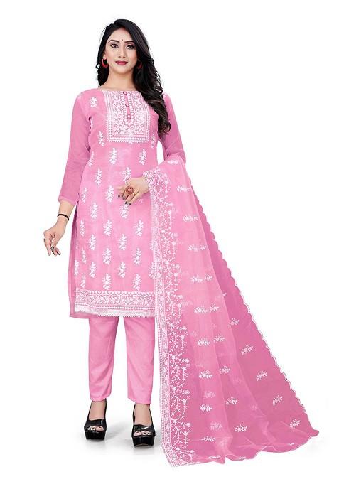 Pink Chikankari Organza Pakistani Suit Set