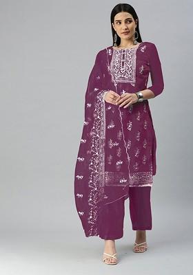 Magenta Embroidered Organza Kurta Set