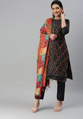 Black Embroidered Poly Blend Kurta Set