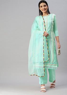 Sea Green Embroidered Cotton Kurta Set