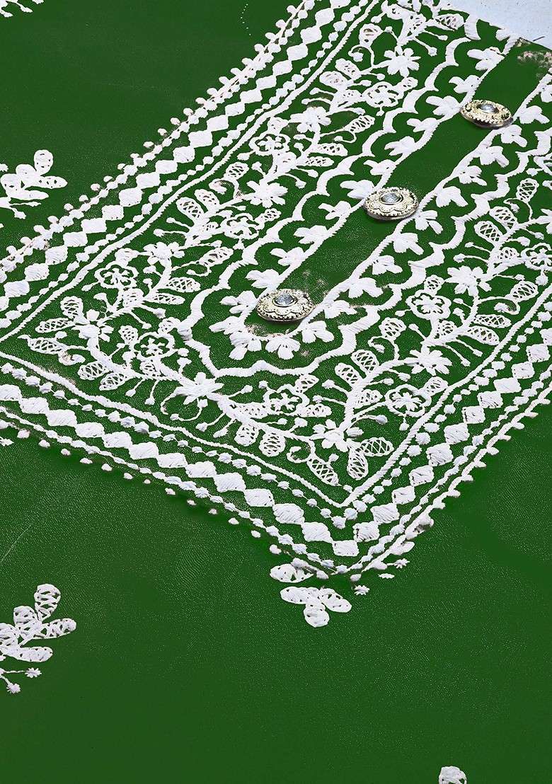 Green Embroidered Organza Kurta Set - Indya