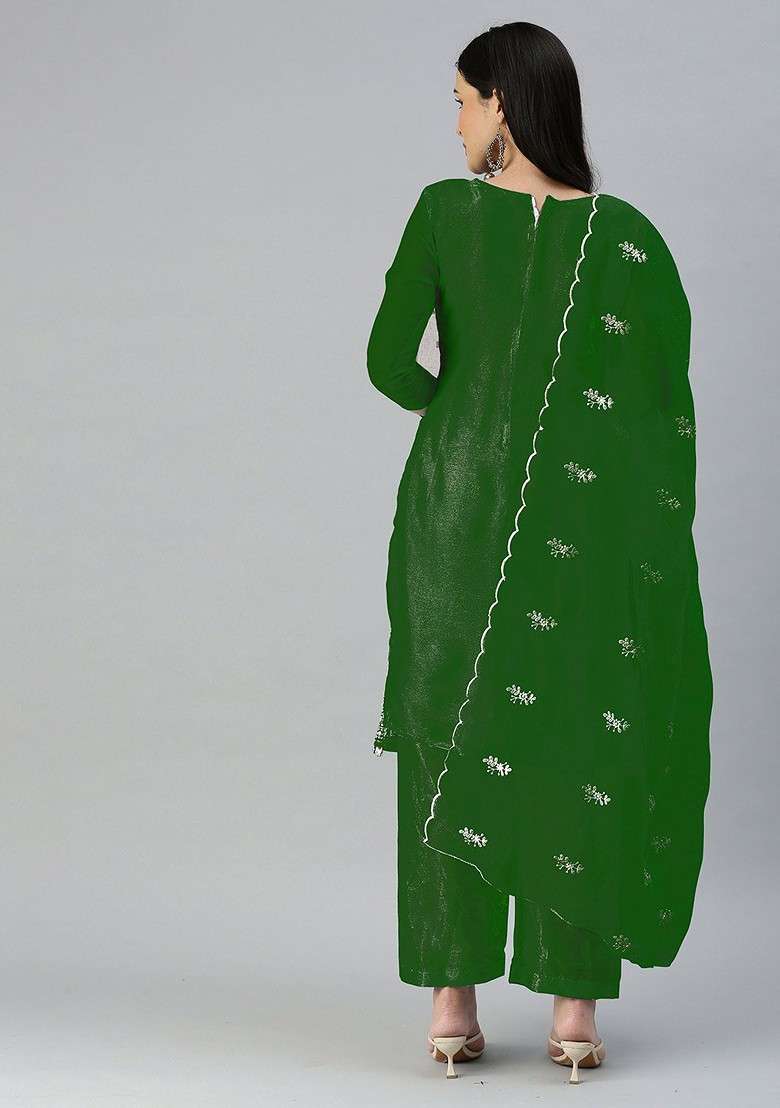 Green Embroidered Organza Kurta Set - Indya
