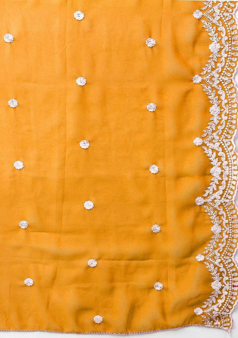 Yellow Embroidered Poly Blend Kurta Set - Indya