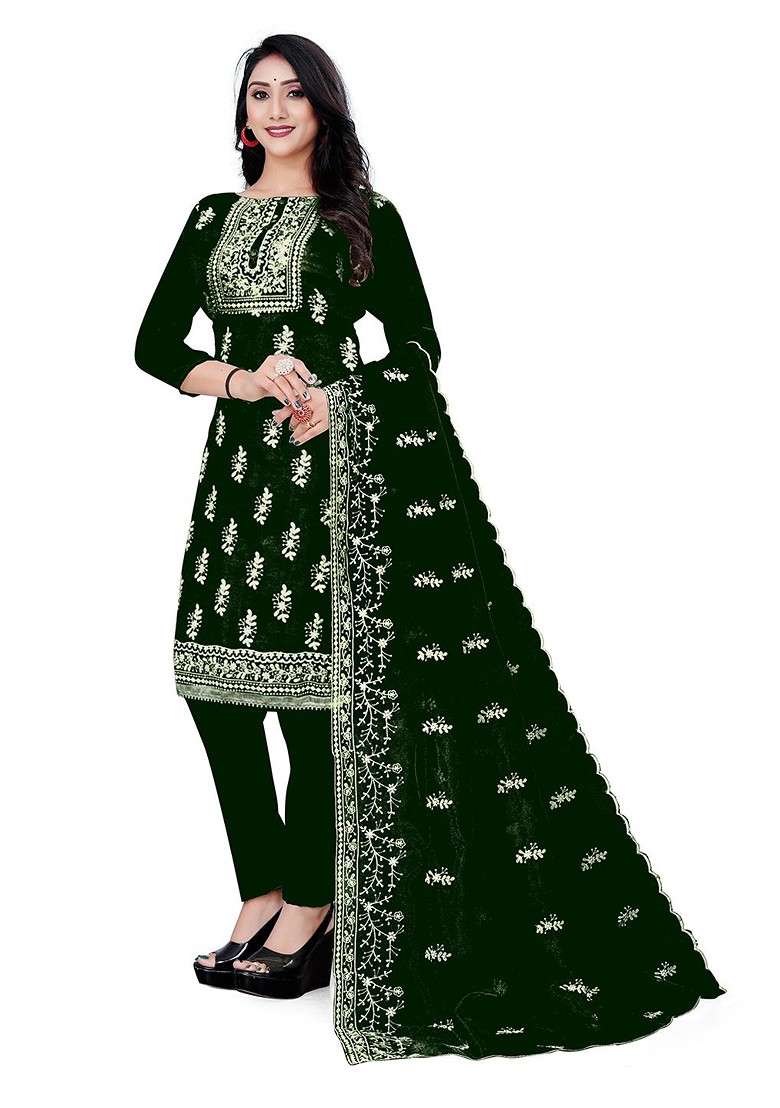 Green Embroidered Organza Pakistani Suit Set - Indya
