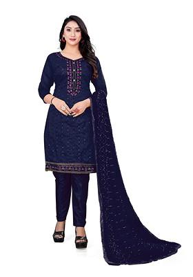 Blue Embroidered Poly Blend Kurta Set