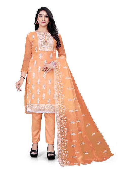 Orange Embroidered Organza Kurta Set