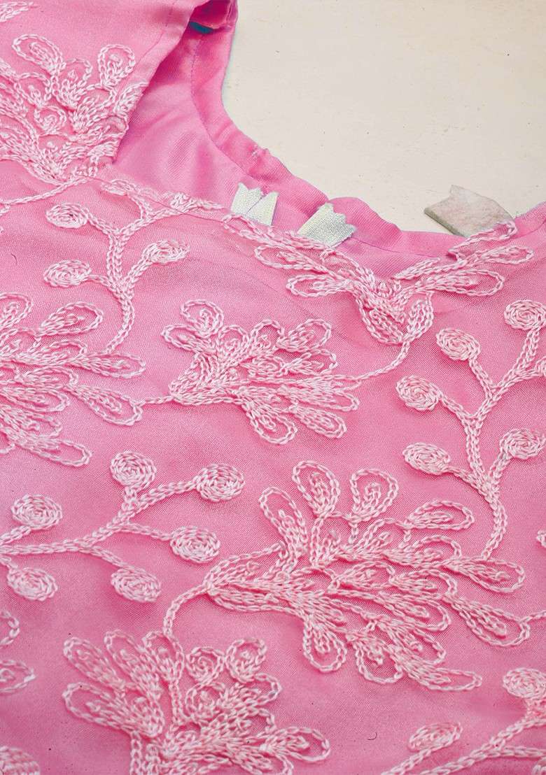 Pink Embroidered Organza Kurta Set - Indya