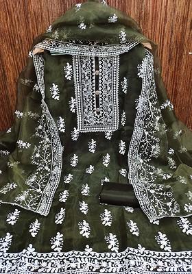 Green Embroidered Organza Kurta Set