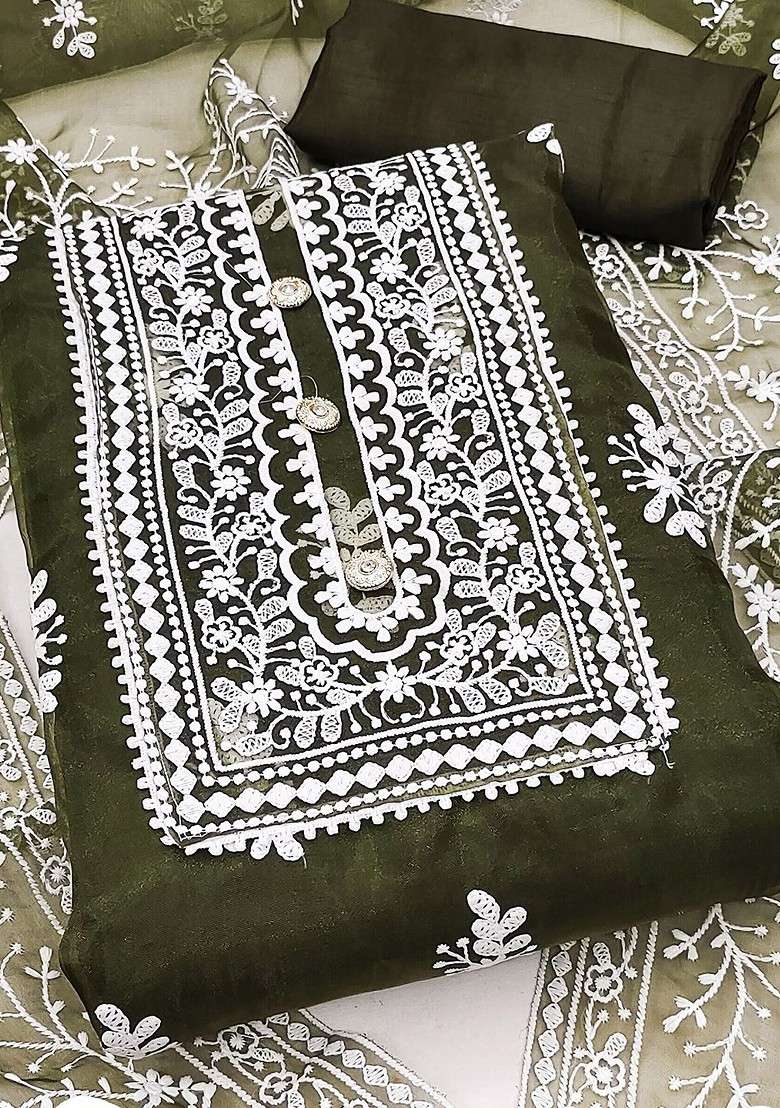 Green Embroidered Organza Pakistani Suit Set - Indya
