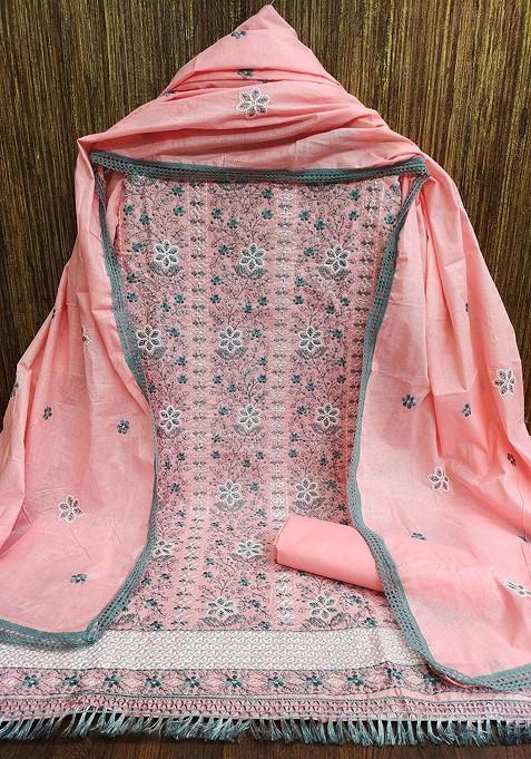 Pink Embroidered Poly Blend Kurta Set