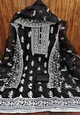 Black Embroidered Organza Kurta Set