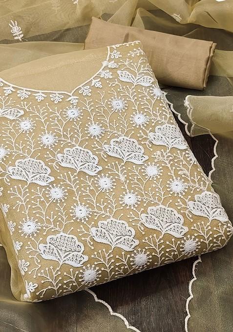 Beige Embroidered Organza Kurta Set