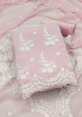 Pink Embroidered Georgette Kurta Set