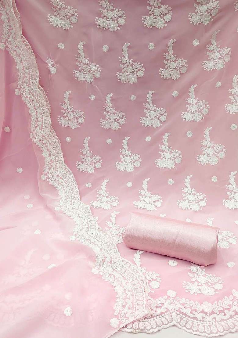 Pink Embroidered Georgette Kurta Set - Indya