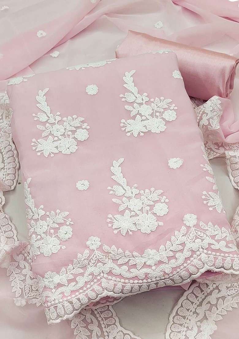 Pink Embroidered Georgette Kurta Set - Indya